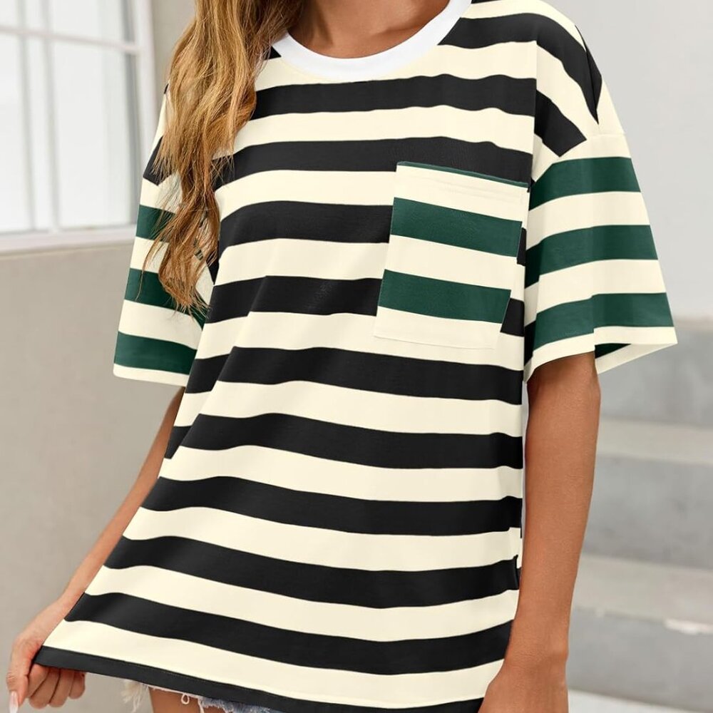 Womens Oversized Color Block Striped Tshirts Summ… - image 6